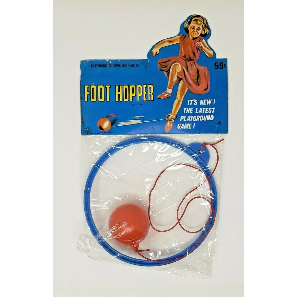 Vintage 1960's Dime Store Foot Hopper Original Packaging Hong Kong Blue U89
